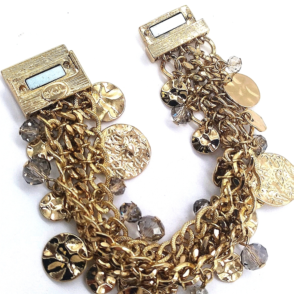 Vintage KJL Gold Hammered Disc Charm Bracelet-Aurora Borealis-Kenneth Jay Lane - Picture 2 of 4